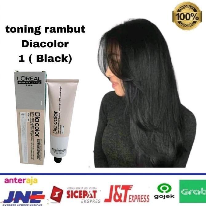 Toning rambut loreal Diacolor bebas amonia 1 Black  + oxidant L'oreal, pewarna rambut loreal