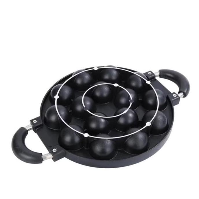 Snackmaker Cetakan Takoyaki 15 Lubang Cekung Anti Lengket Plus Tutup Kaca Alumunium Casting Diameter