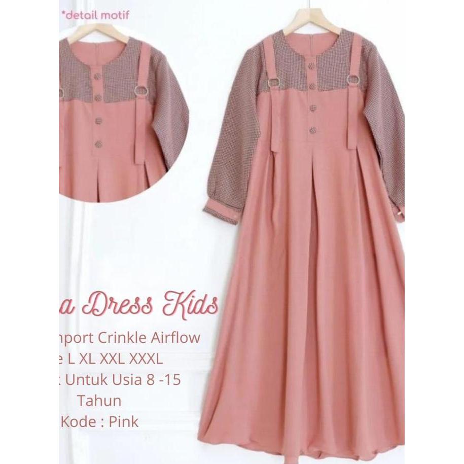 Termurah / Hot Sale Selenav.2 Dress Gamis Anak Tanggung Usia 7-14 Thn - Cringkle Airflow Mix Katun K
