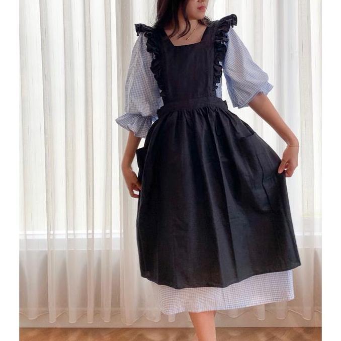 Elle Ruffle Apron / Apron Linen / Celemek Korea Jepang / Pinafore Cottagecore HT