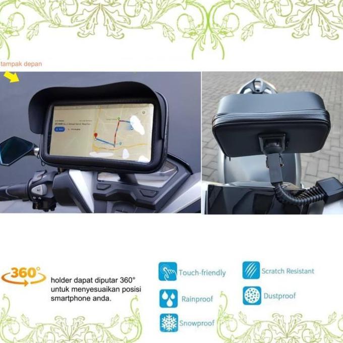 Holder HP Waterproof + Kanopi pasang Spion Motor Size XL (7in)