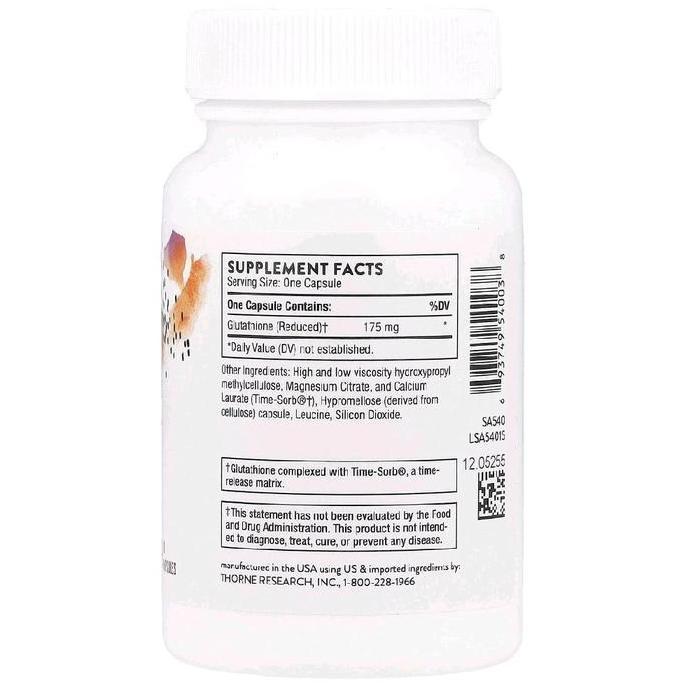 ThorneResearch Glutathione-SR, 60 Capsules (175 mg per Capsule)  Exp dates : April 2027