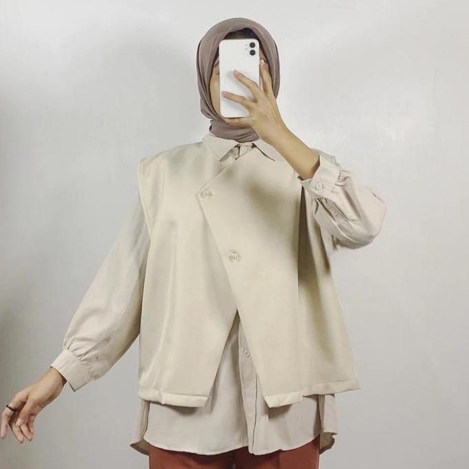 Iyakirim- Allava Vest-Vest Basic Premium Rompi Wanita Atasan Katun Casual Panjang Oversize Hitam