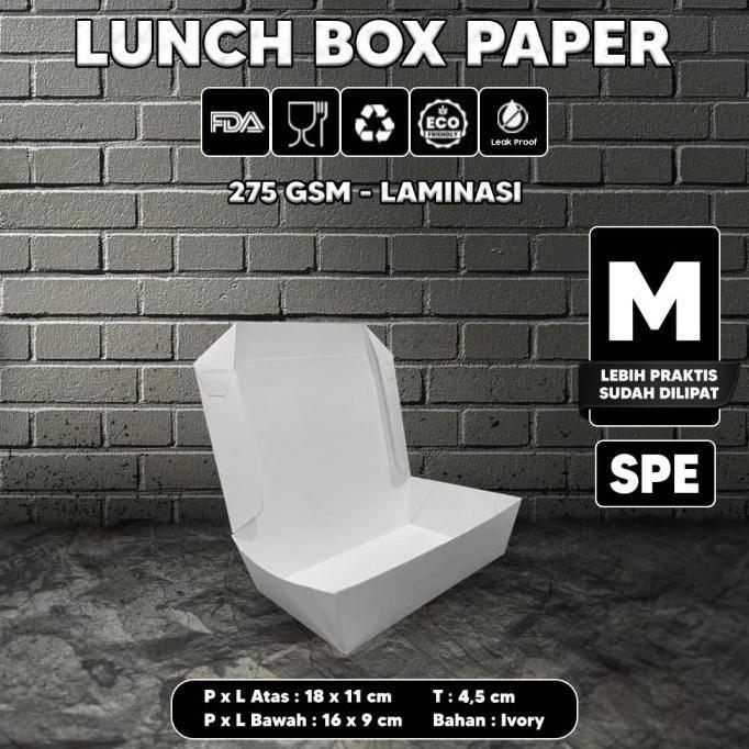 Kotak Makan Kertas / Paper Lunch Putih / Kemasan Makanan Kraft Size M
