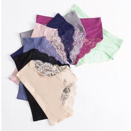 AI119 }} Celana Dalam Brief Seamless Bahan Ice Silk Aksen Lace Sexy untuk Wanita Pendek Motif Cd Sea