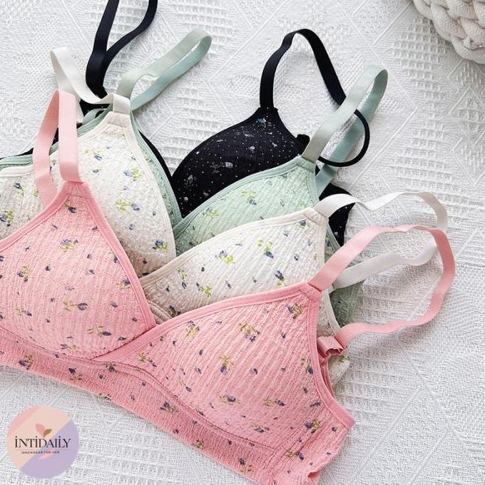 MD51 >> Bra Korea Tanpa Kawat Motif Bunga Bh Wanita Dewasa Busa Tipis Lembut Small Size Nyaman Dipak