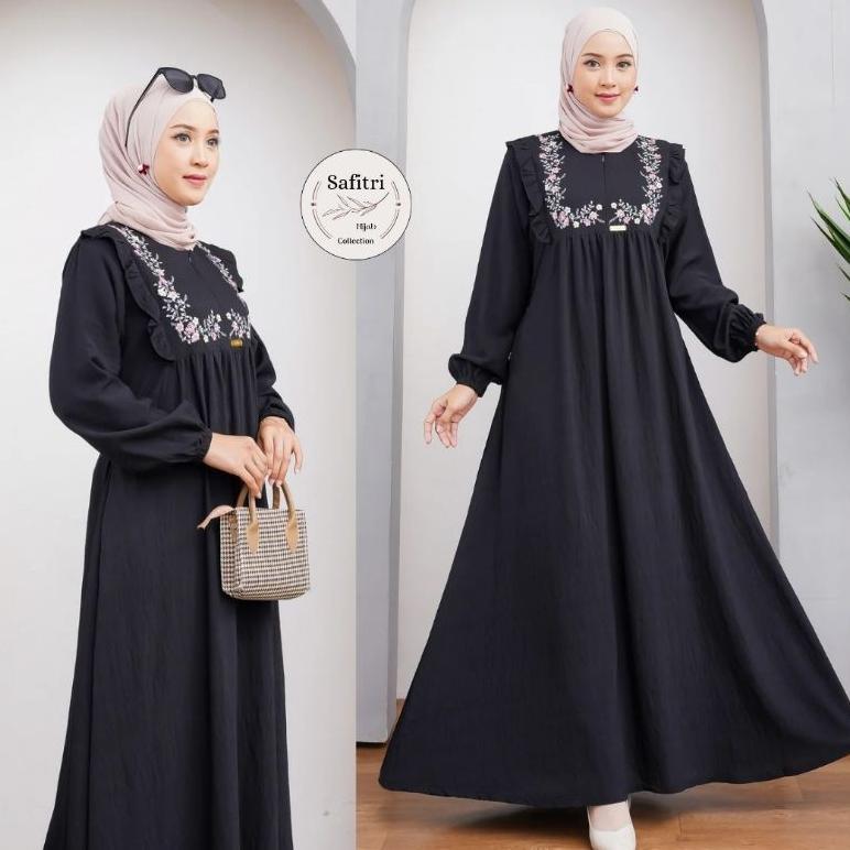 dg-78 ZORA DRESS 1 Gamis bahan polo linen putih hitam Manasik Haji Thawaf Umroh by Safitri Fashion O