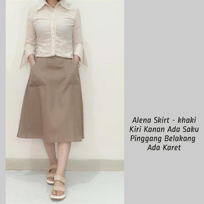 Rok Wanita Midi Skirt Katun Polos Model A Line Panjang 7/8, Alena Skirt# Casual HC