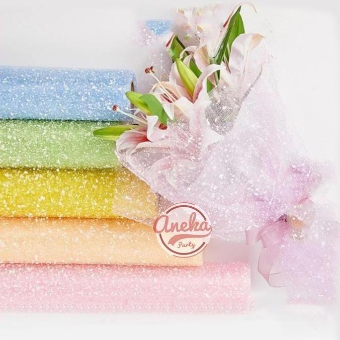 Picx- Kain Tile Salju / Snow Wrapping Paper Snowflake Polimesh / 1 Rol Kain Tile Salju Paper Buket B