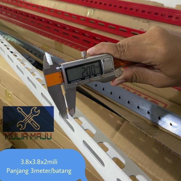 Build- Besi Siku Lubang 2Mili Putih /Besi Siku Rak 2Milix38Mmx3Meter Tebal
