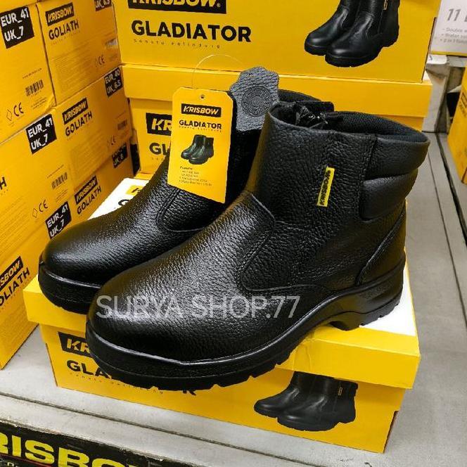 Krisbow Sepatu Safety Gladiator 6Inch Hitam Pria Boots Kerja Ukuran 3845 Dual Sensory Pu Antislip An