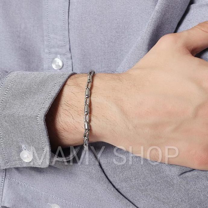 Gelang Pria Square Link Titanium 316L Stainless Steel