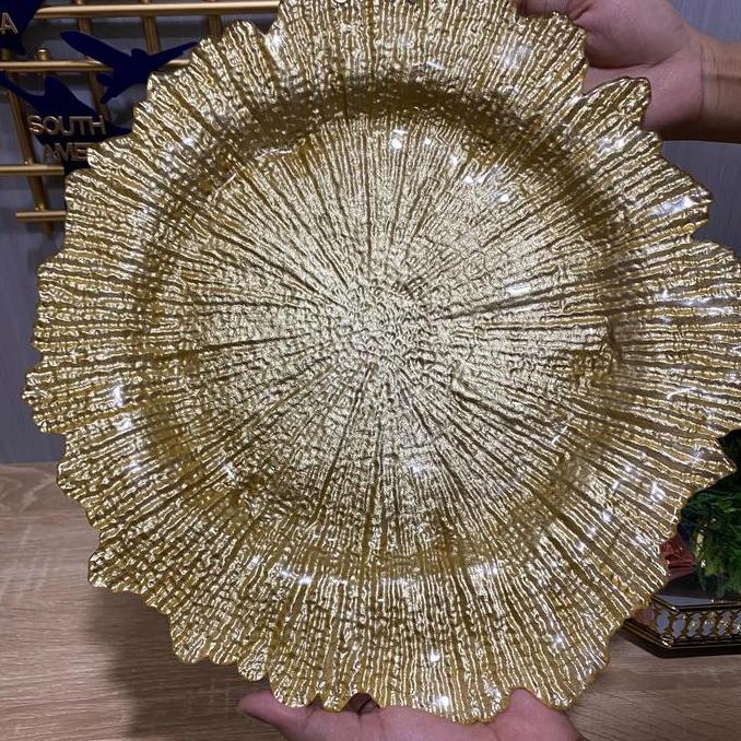 Piring Dekorasi Golden Sun Glass Plate Piring Sultan / Piring Decoration Piring Saji Emas Piring Sul
