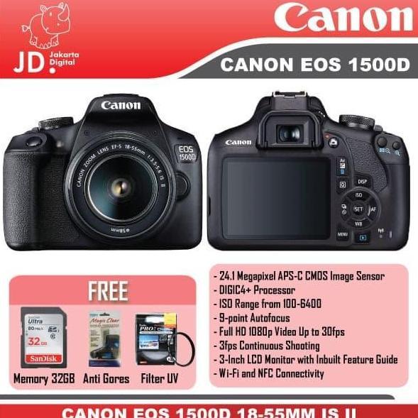 CANON EOS 1500D KIT 18-55MM IS II KAMERA DSLR EOS -1500 BLACK (TERBAIK) (TERBARU) (TERMURAH)
