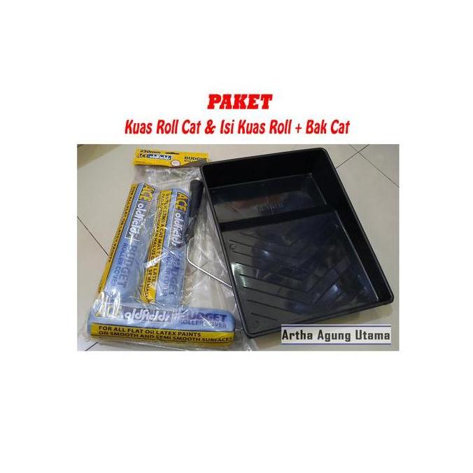 best produk] Paket Kuas Roll Cat Besar & Kecil + Isi Kuas Roller + Bak / Baki Cat