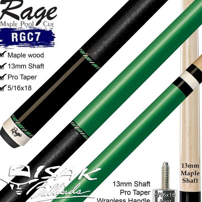 Rage RGC7 Pool Cue - 13 mm Maple Billiard Stick Stik Biliar Players