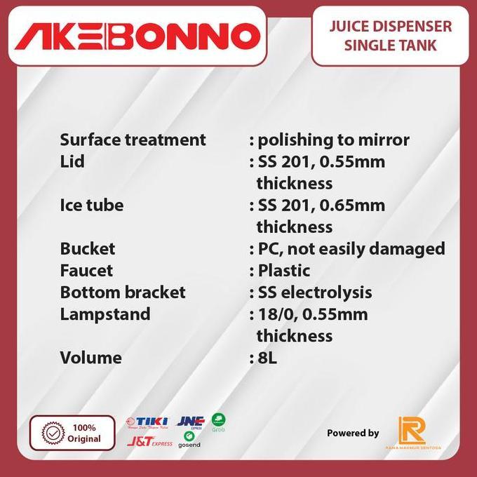 AKEBONNO JUICE DISPENSER SINGLE TANK 8L MINIMALIS (AJD01-080101) (TERBAIK) (TERBARU) (TERMURAH)
