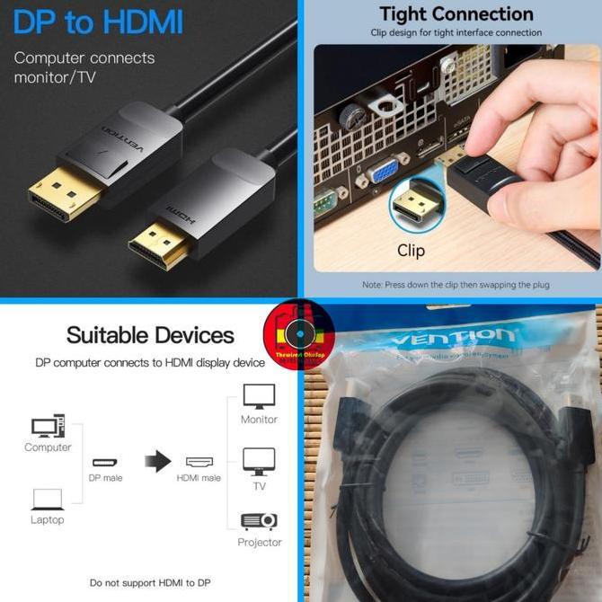 TERMURAH - Vention HAD Kabel DP to HDMI male display port DisplayPort to HDMI