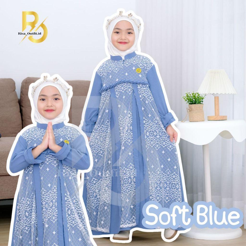 Livia Kids Gamis Anak Perempuan Crinkle Mix Tile / Baju Muslim Anak 3-10 Tahun / Gamis Putih Anak