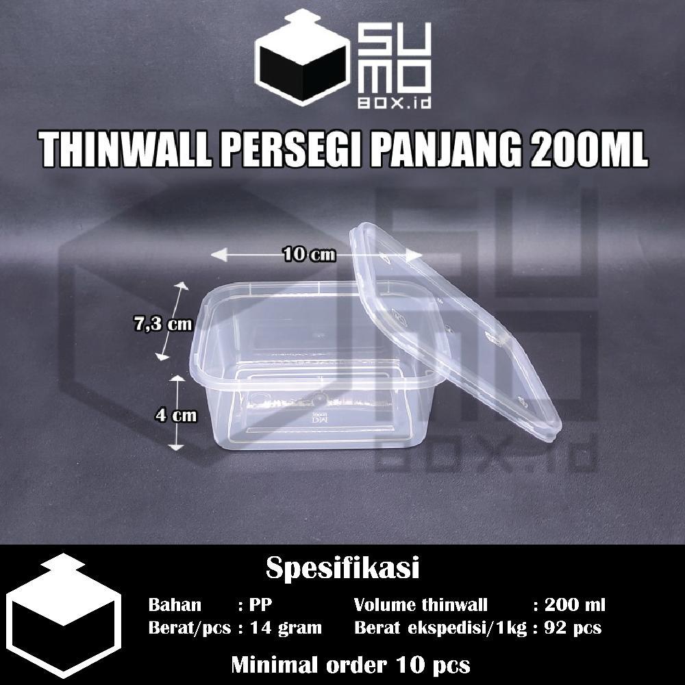 TERBARU THINWALL PERSEGI PANJANG 200ML + TUTUP / WADAH PLASTIK BOX DESSERT KONTAINER 200 ML [ECERAN]