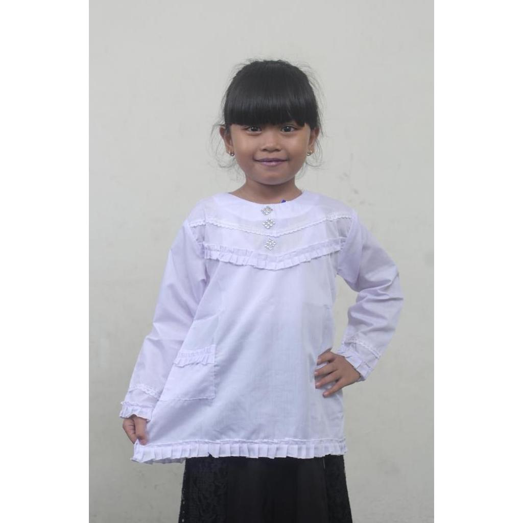 seragam sekolah cewek baju atasan muslim blus TPQ putih bahan kain ero