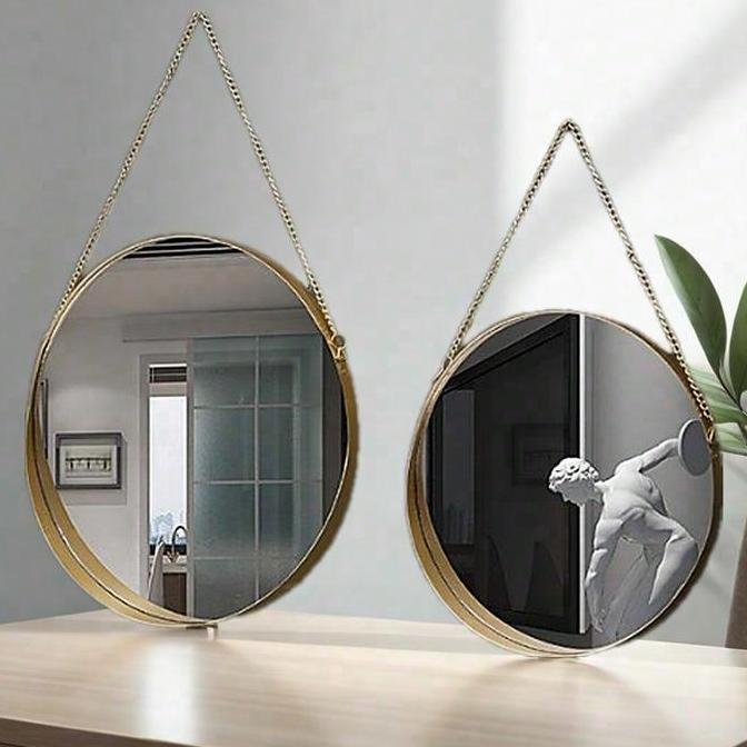 PROMO DISKON - Cermin Dinding Bulat Gold Kaca