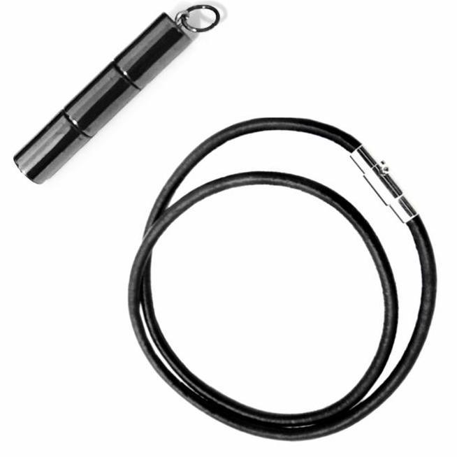 Kalung Kulit Asli Tali Hitam Bandul Liontin Kesehatan Batu Black Ion Healing Necklace Leather Pengai