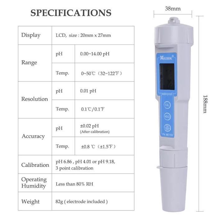 CT-6023 Digital pH Meter Tester Alat Ukur Keasaman Air Portable pH Tester Penguji Air Minum Aquarium