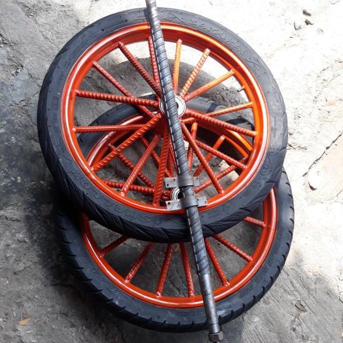 TERBARU RODA GEROBAK DORONG 1set Ruji Besi 8besar Ring 17inch Roda Kastor Ban