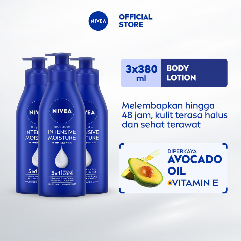 (PAKET HEMAT ISI 3) NIVEA Body Lotion Intensive Moisture 380ml - Hand body lotion mositurizer 48 jam