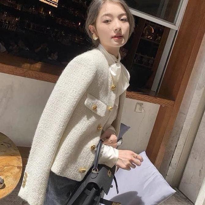 Momi- Blazer Crop Wanita Blazer Tweed Gaya Korea Style M607