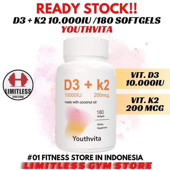 Premium Vitamin D3 10000 IU + K2 200mcg with Coconut Oil MCT 180 Capsules - Vit D3K2 10000IU Immune 