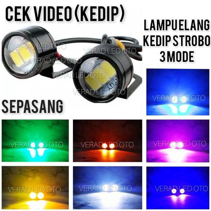 Promo Lampu Led Mata Elang Kedip Eagle Eye Flash Strobe Kedip 3 Led Dengan Bracket Spion Isi 2 Pcs 1