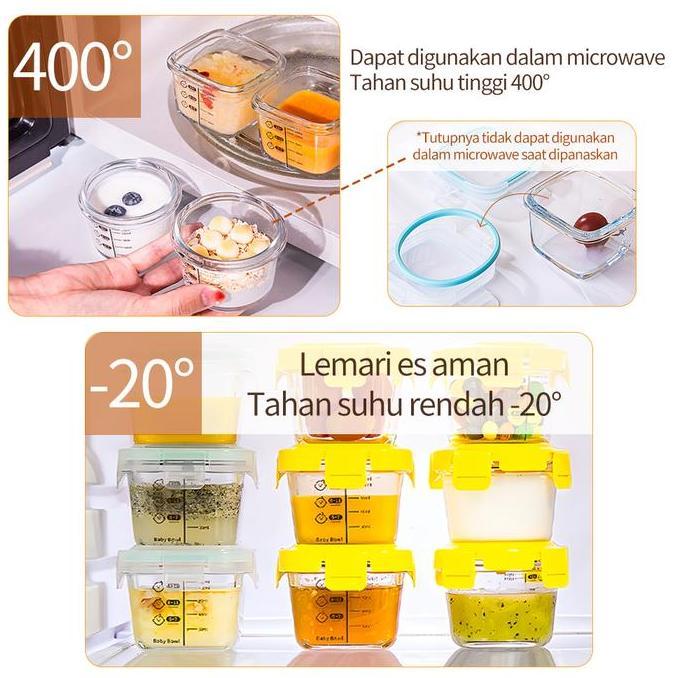 Bebbb- Bambino Food Container Mpasi Kaca Tempat Kotak Mpasi Kaca Wadah Mpasi Kaca Baby Glass Food Co