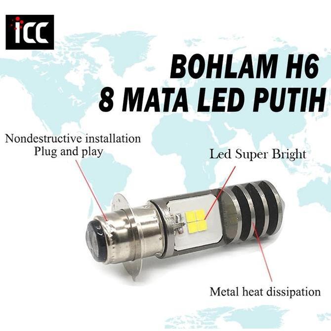 Promo Bohlam Led H6 8 Led 2 Sisi Putih Modish Icc Lampu Motor Depan Led H6 8 Mata Motor Bebek Matic 