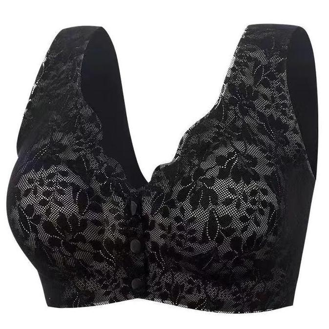 Wokpu- Jumbo (M-3Xl) Bra Rompi Renda Kancing Depan Pakaian Dalam Push Up Bh Bra Wanita Sport Tanpa K