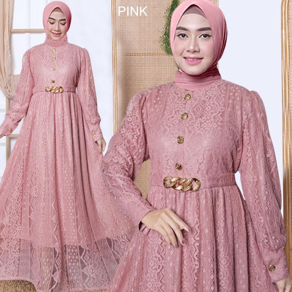 DISKON QAIRA FASHION : GAMIS BROKAT MALIKA JANETA XL( REAL PIC)/ GAMIS PESTA MUSLIM WANITA ELEGAN LD