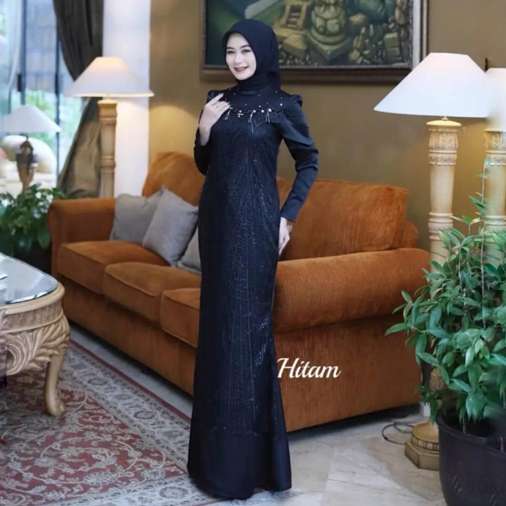 DISKON DRESS PESTA MEWAH ELEGAN GAMIS KONDANGAN MAHOGANY | LIORA VELVET MIX BRUKAT PAYET DRESS WEDDI
