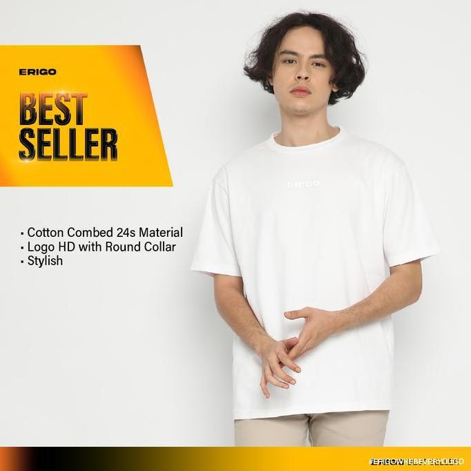 Lansungkirim- Erigo T-Shirt Basic Altha White - Kaos Basic Putih Pria & Wanita