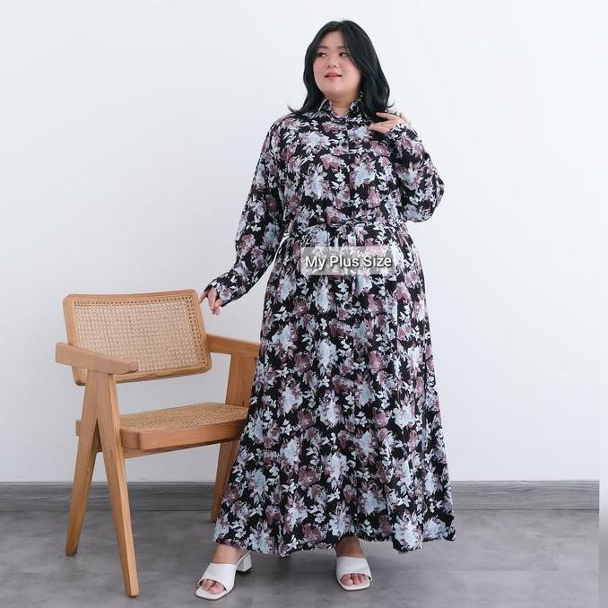 Gamis Rayon Bunga Jumbo Wanita 3744 , Ld 130 & 145 Cm