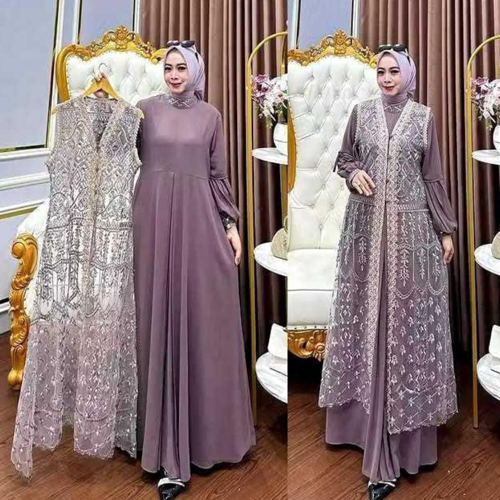 FREE ONGKIR GAMIS BROKAT NAURA DRESS 2IN1 BUSUI WUDHU FRIENDLY INNER CERUTY ADEM + OUTER BROKAT PREM