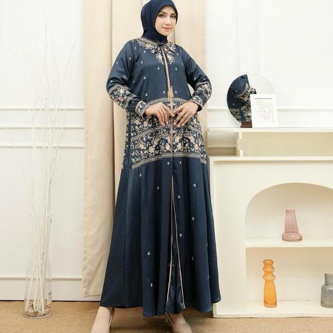 Rita Wd 323 / Gamis Bordir Arsena Silk / Gamis Lebaran  Model Simple Cantik Mewah Dan Elegant
