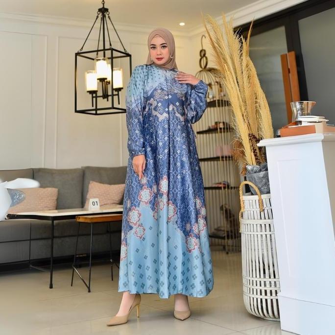 Gamis Berlinn Bahan Silk Premium Motif Bunga Premium Fashion Muslim Kekinian Murah Bisa Jumbo Ld 110