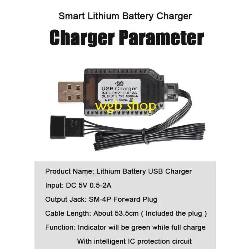 Zz99- Kabel Usb Charger 4Pin 7,4V , Kabel Charger 7,4V Soket Hitam 4 Pin