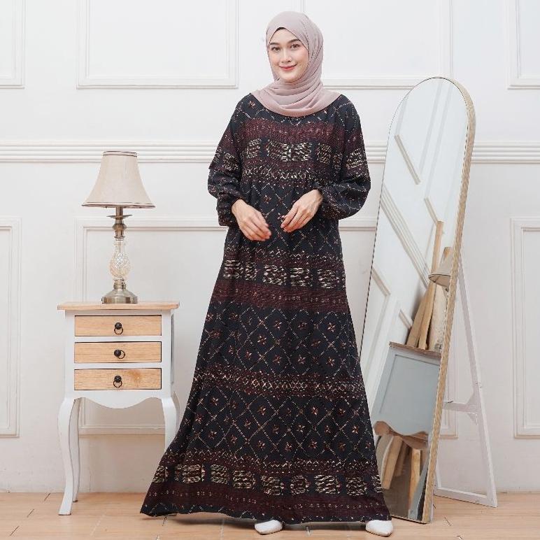 Gamis Rayon Etnik, Long dress jumbo bahan rayon tebal