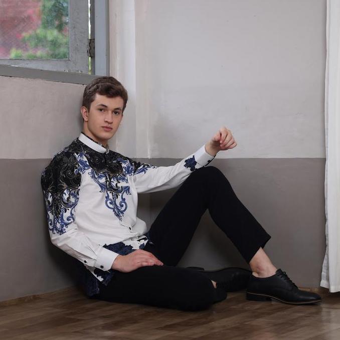 LUIGI RICCIO Kemeja Koko Pria Batik Modern White Series Spesial Ramadhan 2024 Dewasa Slimfit Ukuran 