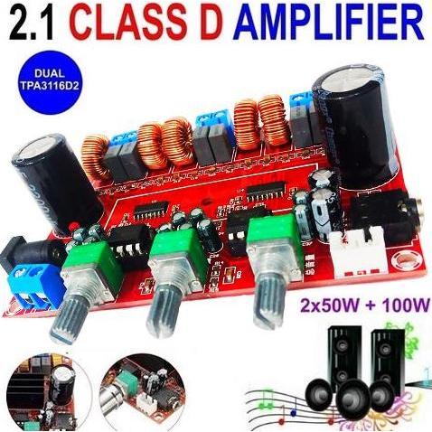 Digital Power Amplifier Subwoofer Board 2.1 Channel TPA3116D2 2x50W + 100W Dc 12-24V Class D Stereo 