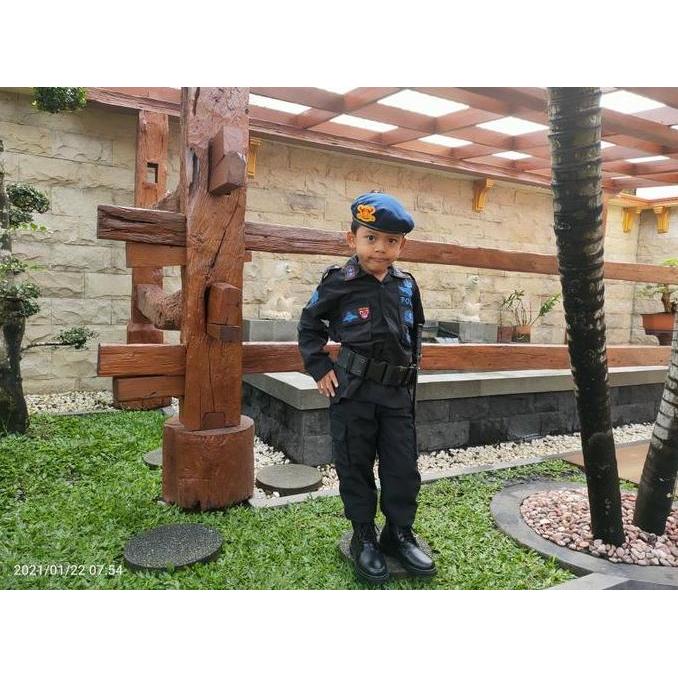 Baju Karnaval Brimob Hitam Komplit Bordir Emblem Bonus Mainan Fashion Seragam PDL Brimob Lengan Panj