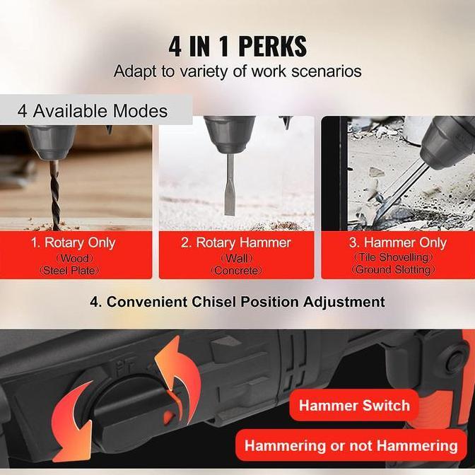 Spesial Jld Rotary Hammer Drill Mesin Bor Bobok Beton 3Mode 26Mm Sds-Plus Bor Penghancur Beton Demol