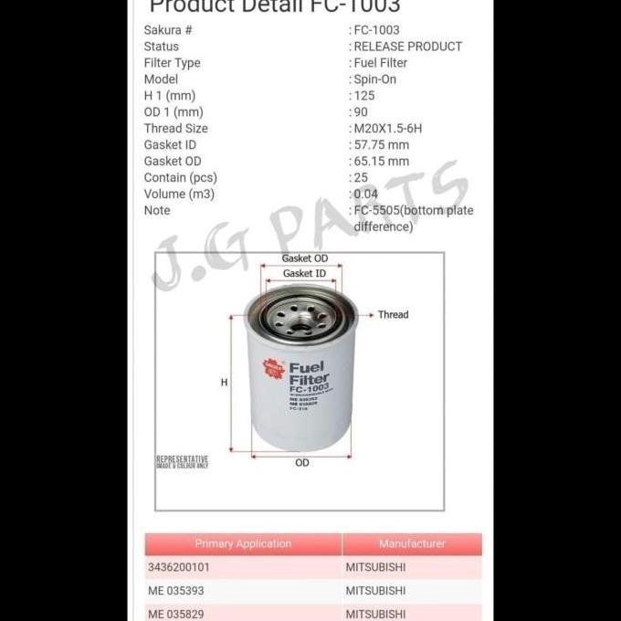 FUEL FILTER SOLAR ATAS SAKURA COLT DIESEL CANTER 136 FC1003 FC-1003
